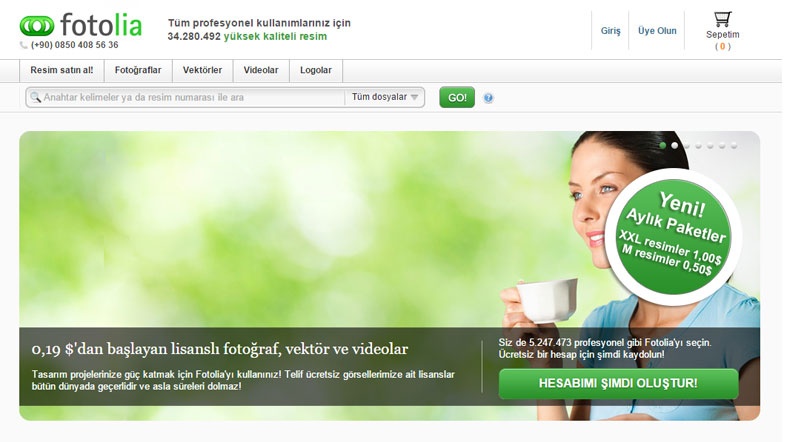 Fotolia'nın Türkçe dil desteği de bulunuyor Fotolia'nın Türkçe dil desteği de bulunuyor